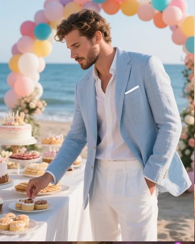 Linen Mens Blazer Slim Fit Casual Suits Jackets for Men Tuxedo Summer Wedding Beach Outfit Sports Coat Jacket4