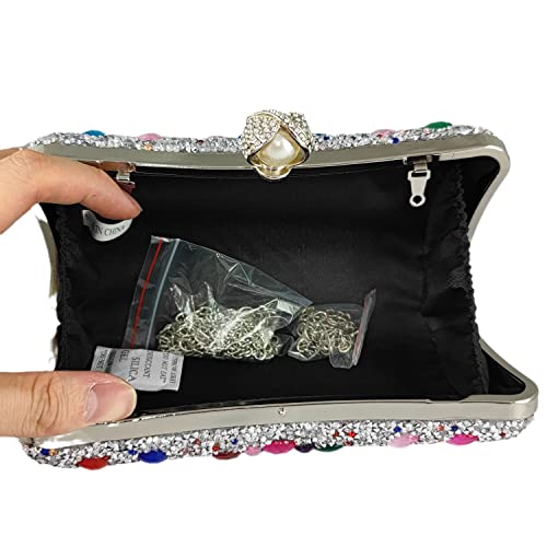 Image of Boutique De FGG Mini Pearl Clasp Crystal Clutch Purses for Women, Evening Bags Wedding Handbag, Party Rhinestone Clutch Bag