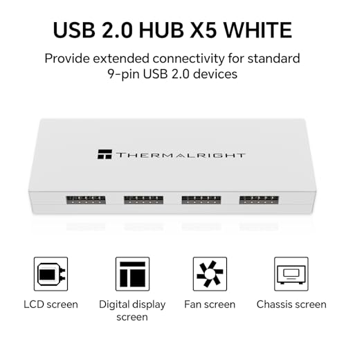 Interal - Hub USB 2.0 X5, alimentazione SATA, supporto magnetico, espansione USB a 9 pin per scheda madre PC (bianco) - Hub USB - Immagine 1