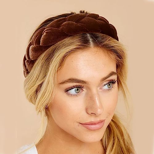Image of DRESHOW Braided Headbands for Women Velvet Hair Hoop Elastic Criss Cross Hair Bands Accessories