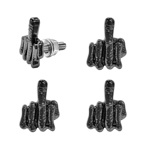 MTRPS 4PCS License Plate Bolts Finger Style Stainless Steel Car Tag Frame Screw Fasteners Kit Cool Funny Screws Nuts Caps for Truck SUV Motorcycle Licence Plate Windshield Trim (Black)