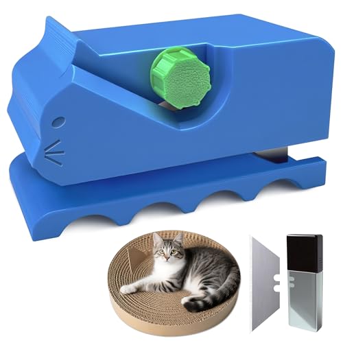 Cardboard Cutter for Cat Scratchers 3D Printed Portable Cardboard Strip Cutter with 7 Replaceable Blades DIY Cat Scratcher Tool (Blue)