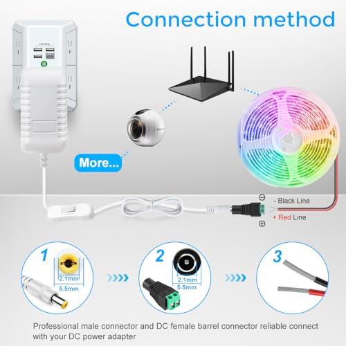 Image of 12V Power Supply, 12 Volt 3A 36W DC Power Supply with On Off Switch, White Switching LED Power Adapter, AC 110V to 12V Transformer Plug for LED Strip Lights with 5.5 /2.1 DC Female Connector, 3 Pack