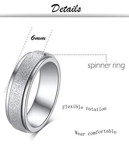 Tornito Stainless Steel Spinner Ring Engagement Wedding Band for Women Sand Blast Finish Step Edge Sleek 6MM (Sand Blast,Silver, 6)2