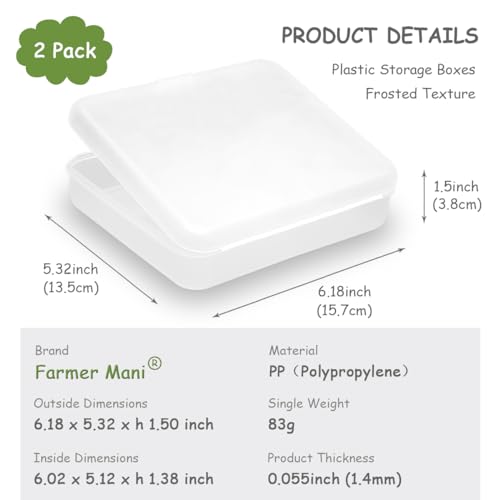 Image of 2 Pack (6.18x5.32x1.5 Inches) Rectangular Clear Frosted Plastic Box Containers with Buckle Lids,Rectangle Plastic Clear Storage Containers Box for Make Up,Eye,Pills,Gems,Beads,Jewelry,Small Items