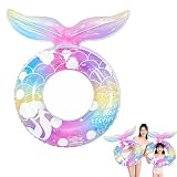 ZVCXOE 浮き輪 うきわ 補修シート10枚付き 大人子供用 O型 かわいい PVC 厚手 耐久性 防漏気バルブ 暑さ対策 男女兼用 強い浮力 気漏れにくい 水遊び用 日光浴 プール アウトドア マーメイドデザイン 1個入り 70#