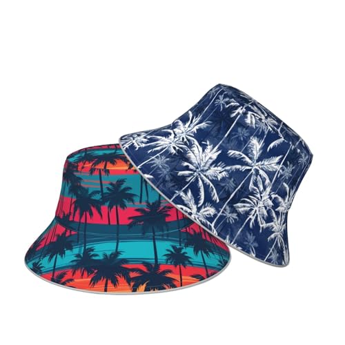 Image of Bucket Hat Beach Summer Sun Hat Reversible Fisherman Hats Double Sided Wearing for Women Men Boys Girls