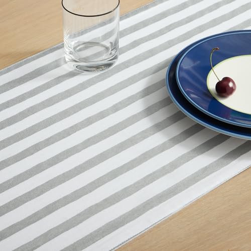 kate-spade-new-york-Hand-Painted-Shirting-Stripe-Reversible-Table-Runner-100-Cotton-with-Metallic-Print-SilverWhite-15×72 kate spade new york Hand Painted Shirting Stripe Reversible Table Runner 100 Cotton with Metallic Print SilverWhite 15×72