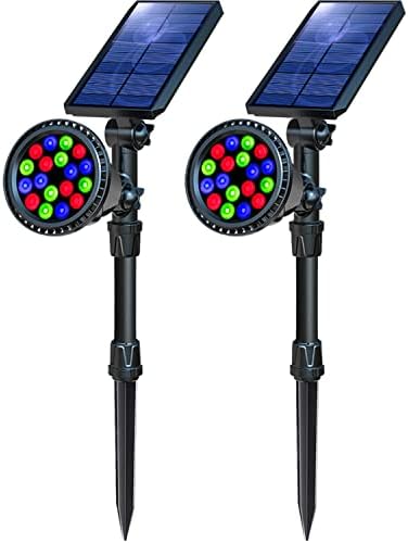 OSORD Solar Outdoor Lights, 9 Modes Color Changing 18 LED Solar Spot Lights Outdoor Waterproof Spotlight Landscape Lights Solar Powered for Garden Yard Tree Flag Patio Christmas Halloween(2 Pack)