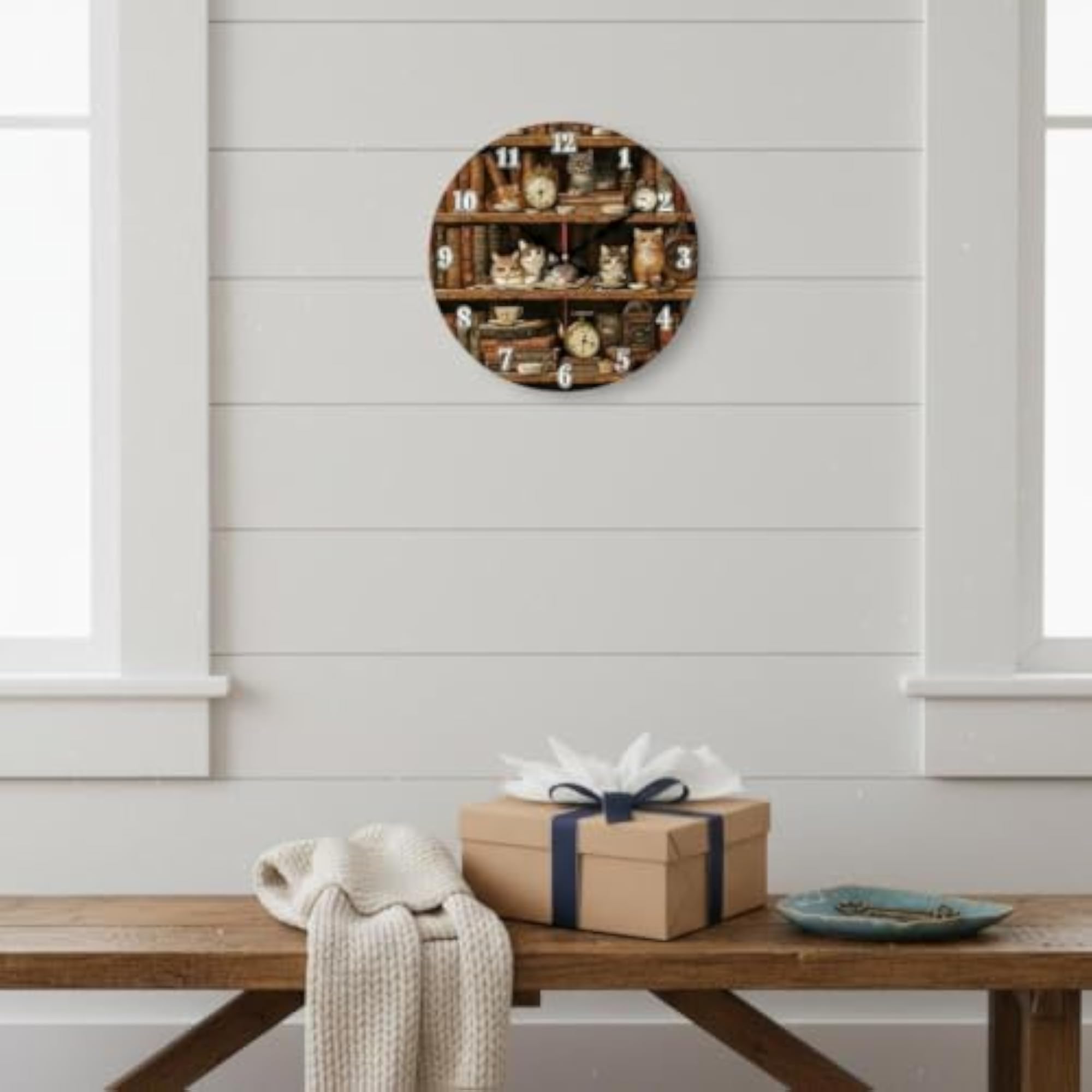 Cat Print Wall Clock, Decorative Round Clock