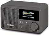 MEDION S66822 Tragbares Mini DAB+ Radio mit Bluetooth (Akku mit bis zu 6,5 Stunden, klein, dimmbares Farbdisplay, Teleskopantenne, Sleeptimer, Wecker, Snooze, AUX, USB-C) grau