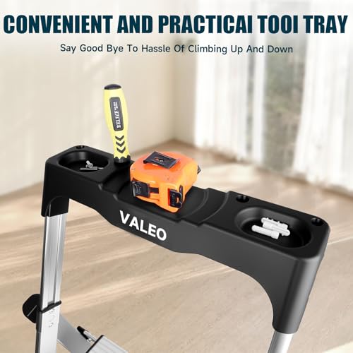 Valeo Aluminium 4 Step Ladder with Retractable Handgrip,Anti-Slip Pedal,330 lbs Capacity,Folding Step Stool for Kitchen, Garage, Home, Space Saving, Sturdy and Portable, Silver by Valeo - Image 2