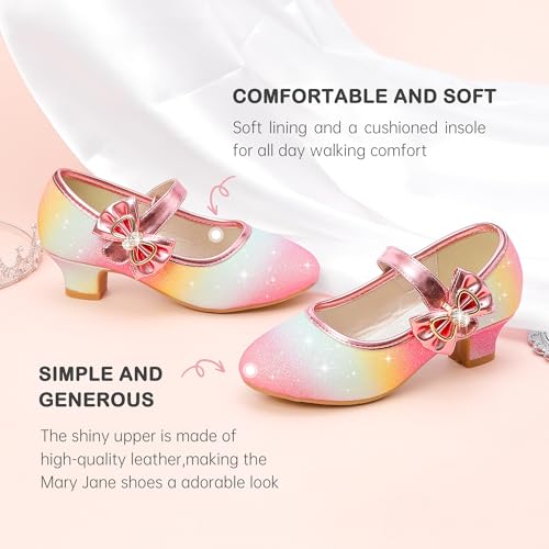 Image of Dufannie Girls Dress Shoes Low Heel Princess Flats Mary Jane Flower Wedding Party Glitter Shoes for Kids Toddler