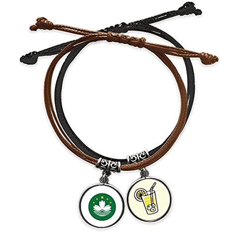 Bracelet Macao en cuir et corde avec motif du drapeau régional