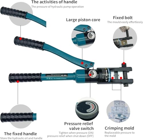 Image of Hetkrishi Hydraulic Crimping Tool and Cable Cutter Hydraulic Cable Lug Crimper 8 US TON 12 AWG to 00 (2 /0) Electrical Terminal Cable Wire Tool Kit with 10 Die (YQK-120)|Multicolor