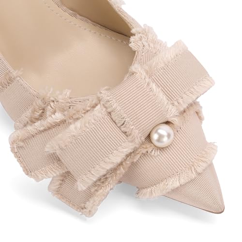 Image of Women's Pointed Toe Heels with Bow Pearl, 3.15 inch Kitten Heels Slip on Stiletto Pumps for Designer Dress Shoes
