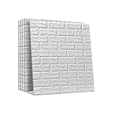 MorNon 5 Stück 3D Wandpaneele Selbstklebend Steinoptik 6 mm Verdicken Tapeten Wasserdicht Ziegel Wandtapete PE Schaum Tapete Wasserfest Wandaufkleber für Badezimmer Küchen Schlafzimmer Wohnzimmer Weiß