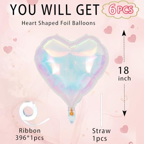 Image of Silver Glitter Heart Ballloons,18 Inch Bright Foil Love Heart Shaped Balloons 6Pcs Silver love balloon for Baby Shower Birthday Party Wedding Engagement Valentines Day Decorations