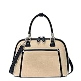 Madison West Camila Satchel | Handbag for Women | Vegan Leather, Canvas or Straw Purse with Top Handle & Crossbody Strap | (Natural-Black, Straw)