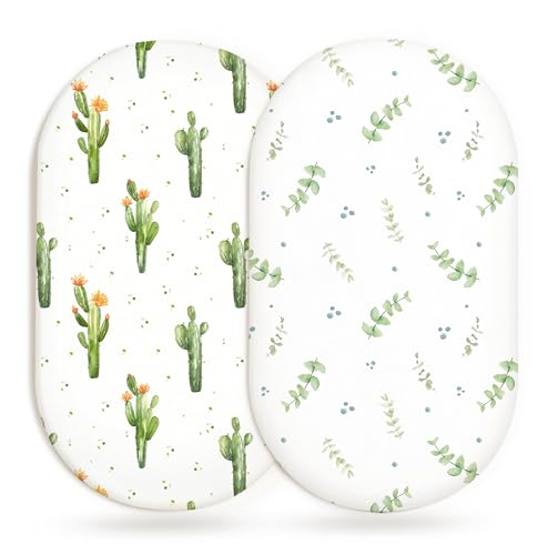 Image of Bassinet Sheets for Baby Girls Boys 2 Pack, Fitted Baby Mattress Sheet for Rectangle, Oval, Hourglass Bassinet Mattress, Breathable Cozy & Universal Fit (Desert Green, Bassinet Sheet)