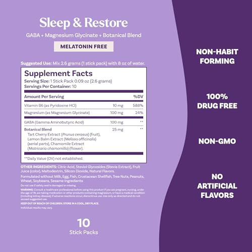 Natrol Sleep & Restore, Melatonin-Free, Lemon Chamomile, 10 Stick Packs - image 5