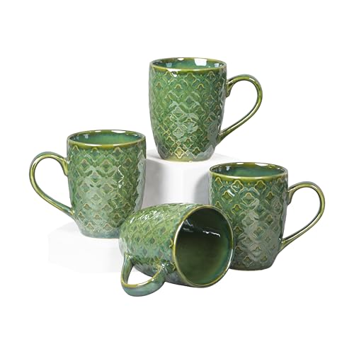 Image of CRAF10 Glaze Studio Ceramic Coffee /Tea Mugs - Set of 4, 330 ML Each, Elegant & Durable, Reactive Glaze, Microwave & Dishwasher Safe, Jade
