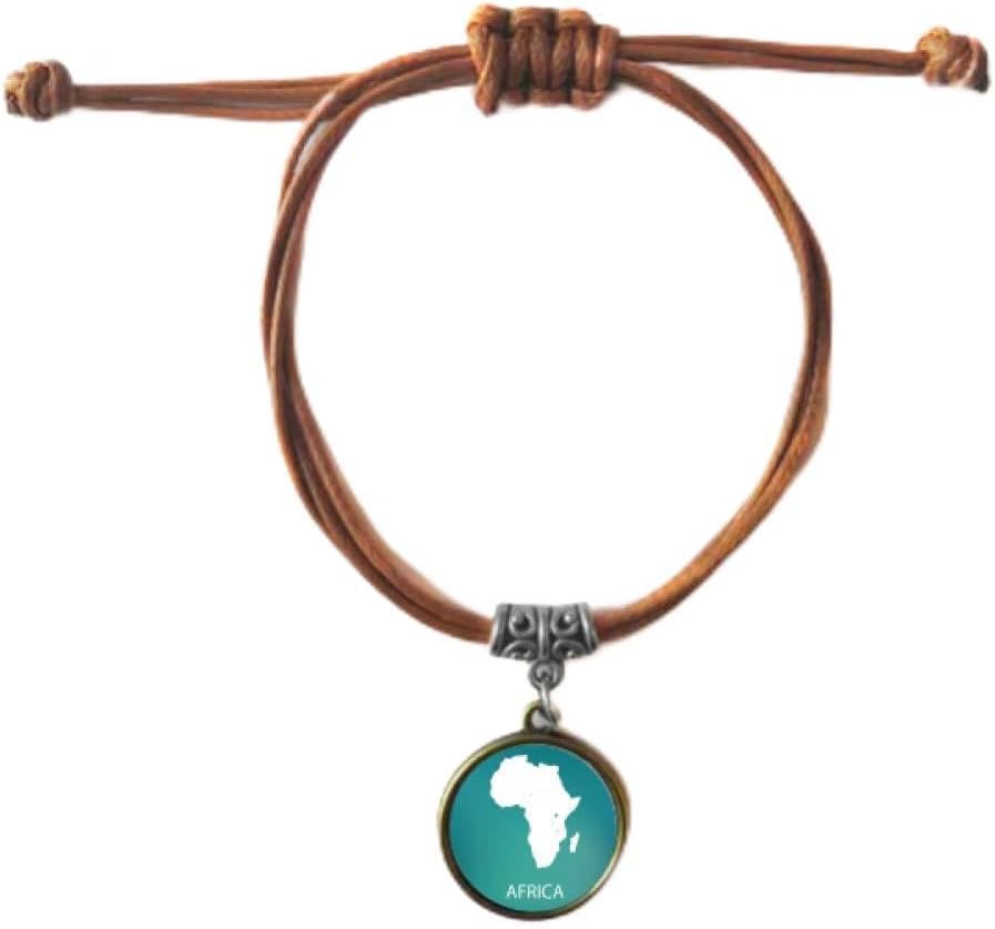 DIYthinker Africa Continent Outline Silhouette Map Bracelet Leather Rope Wristband Brown Jewelry