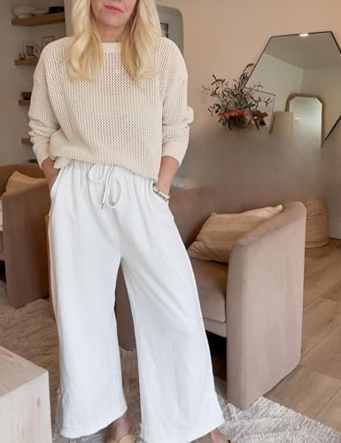 Image of Athlisan Womens Baggy Wide Leg Palazzo Pants Casual Loose Drawstring Elastic Waisted Lounge Trousers with Pockets