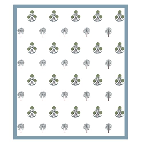 Image of DE CAMA Since 1997 | 100% Cotton 300 TC Premium King Size Bedsheet for Double Bed (90 x 108 Inch) with 2 Pillow Covers Set (17 x 27 Inch) Designer Printed Bedsheet Set - Palm Tree Blue