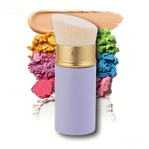 Retractable Kabuki Makeup Brush - Powder Foundation Brush Portable, Face Makeup Brush Ultra-Soft Bristle, Blush Brush Hygienic & Travel-Friendly (Purple Angle (Retractable Kabuki Brush))