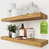 BAOBAB WORKSHOP Natural Wood Floating Shelves for Wall 24 inch - Floating Wall Shelves for Kitchen Bedroom - Wooden Bathroom Shelves - Oak Floating Shelf - 24 x 6.7 Inch, Set of 2