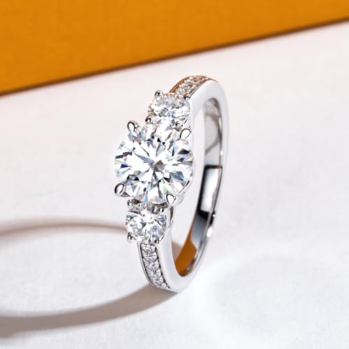 Moissanite Engagement Rings 1.4-2.2cttw D Color VVS1 Clarity Round Brilliant Cut 925 Sterling Silver 3 Stones Anniversary Promise Wedding Rings for Women with Certificate3