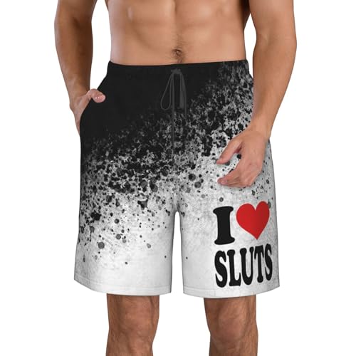 I Love Sluts I Love Hot Sluts Mens Swim Trunks Board Shorts Quick Dry Mens Swimsuit,Summer Beach Short with Pockets