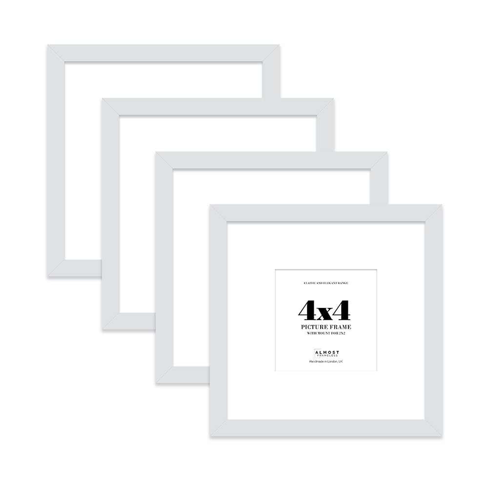 4x4 Light Grey Picture Frame with Mount for 2x2 Photos, Prints - Modern Square Wall Frame, Set of 4