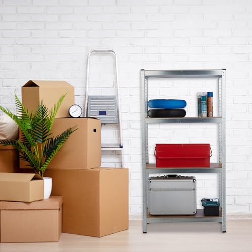 Relaxdays Schwerlastregal, HxBxT: 138x60x30 cm, 200 kg, Stahl, 4 Ebenen, Lagerregal, Keller, Garage, zum Stecken, Silber