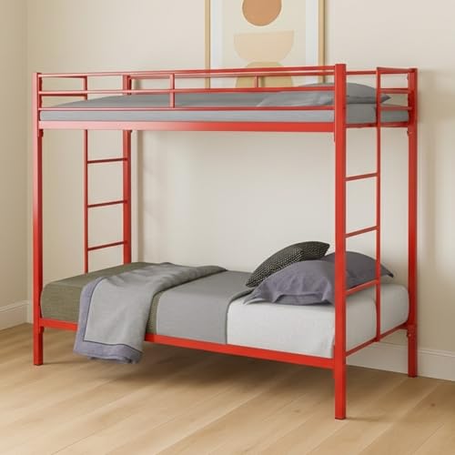 Image of Pilio Twin Over Twin Metal Bunk Bed | Bunk Bed Without Storage for Kids & Adult | Double Decker Bed for Kids Room | Space-Saving Twin Bunk Room| Bunker Bed Frame (Mattress Included)