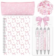 Sayglossy Pink Bow Stationery Gift Coquette School Supplies Set Include Pens Aesthetic Journal Notebook Pencil Case and Stickers Pink Bow Preppy Back to School Supplies for Girl Students