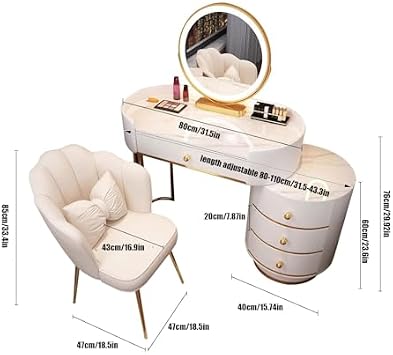 3 in 1 Dressing Table with Flip-top Mirror and Rolling Stool LED Lights Integrated Makeup,LED Round Mirror Makeup Vanity with Drawers Adjustable Brightness in 3 Levels Stylish Dressing Table