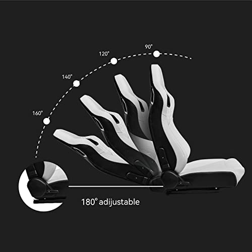 2 Pcs Adjustable Universal Racing Seats With Double Sliders, Pvc Leather Upholstered Reclinable Bucket Seats, 1 Pair Of Sport Seats For Vehicles (White With White Stitching, 23.2''X20.1''X36.3'') #TOP4