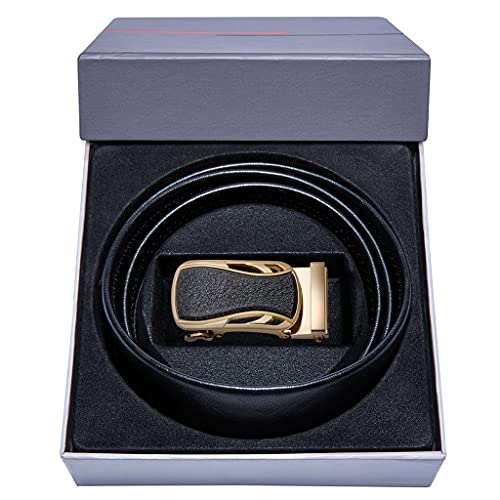 Belts for Men Elegant Gold Buckle Genuine Leather Belts Businss Party Gift Box Set Waist Strap (Color : A Size : 150cm) (A 140)