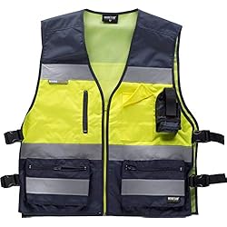Prendas De Seguridad Work Team Chaleco en Tejido Oxford con ajustes Laterales, Combinado y con Cintas Reflectantes. Escote a Pico y Cierre de Cremallera de Nylon. Un Bolso Hombre Marino+Amarillo A.V. U
