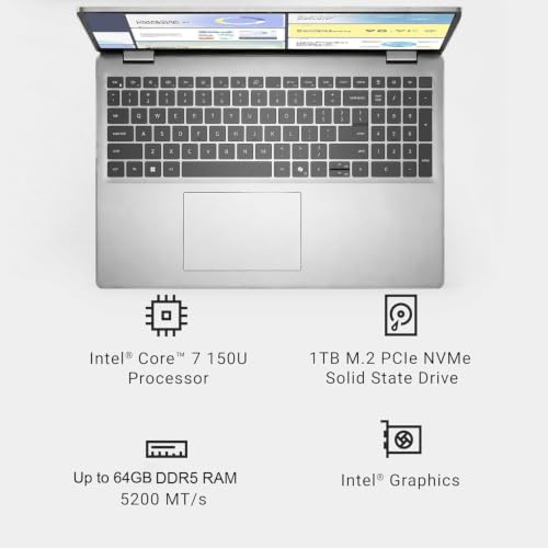 Image of Dell 16 Touch Laptop Premium Business PC | Intel Core 7 150U (Up to 5.4GHz) | 16 inch FHD+ 1920x1200P Display | 32GB DDR5 RAM | 1TB SSD | Backlit Keyboard | WiFi 6 | Windows 11 Pro