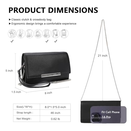 Image of AFKOMST Clutch Purses for Women Small Convertible Wristlet and Evening Bag | Vegan Leather, Fits 6.7-inch Phone /Passport, Versatile for Formal Events /Prom /Wedding /Cocktail /Night Out /Daily Use