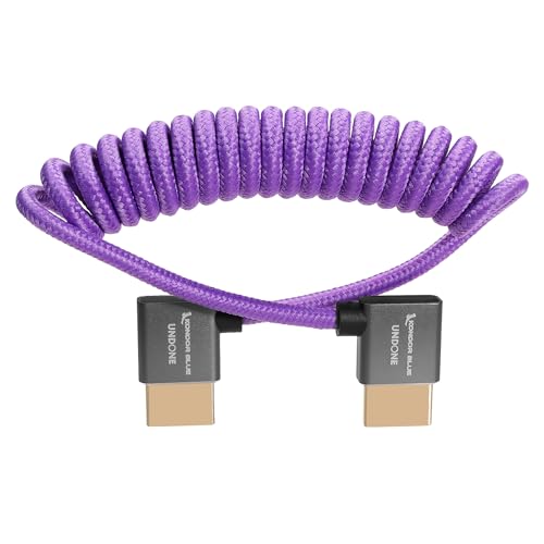 Cable HDMI 4K KONDOR BLUE en espiral corto con conector en ángulo recto morado