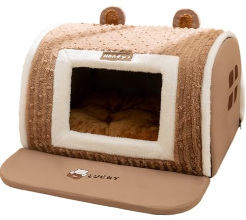 犬小屋、ペットハウス、室内猫ハウス、犬用ベッド、ペットベッド、ペット用品、犬猫用三次元曲面ハウス、犬小屋、猫ハウス、ユルトペットハウス、半密閉型暖かいペットハウス (ブラウンです,XXXL)