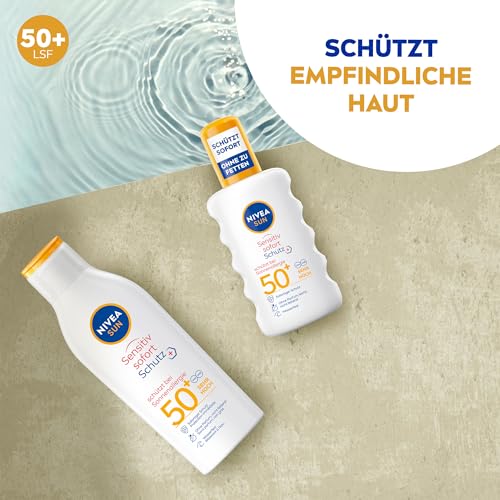 NIVEA SUN Sensitiv Sofortschutz Sonnenlotion LSF 50+, Sonnencreme mit LSF 50+ für empfindliche Haut, wasserfester & parfümfreier Sonnenschutz bei Sonnenallergie (200 ml) 3