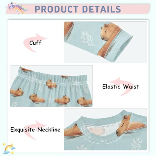 Pajama Sets Long Sleeve Capybara Swimming Water Soft Comfy Sleepwear 2 Piece PJS 3-8T4