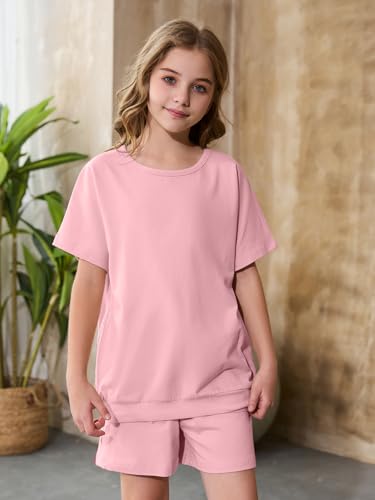 Image of Willow Dance Girls 2 Piece Outfits Cotton Summer Short Sleeve T Shirt Tops and Drawstring Shorts Clothing Sets