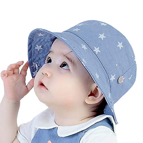 GEMVIE Niños Sombrero Pescador de Bebé Sol Protección Algódon Unisexo Gorro Ajustable Plegable Estapado Estrella Verano UV Hat Niña (Azul Claro, 2-4años)