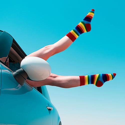 Image of American Trends Womens Novelty Striped Crew Socks Athletic Vintage Slouch Mid Calf Tube Socks